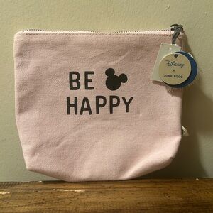 NWT Disney x Junk Food Be Happy Mickey Mouse Pink Zipper Pouch Cosmetic Bag